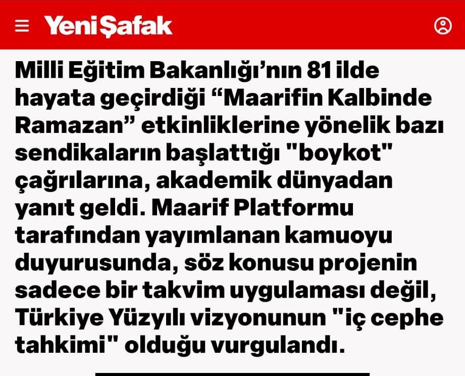 Yeni Şafak: Maarif Platformu’ndan tarihi çağrı: 'Milli Eğitim’de iç cephe tahkim edilmeli'