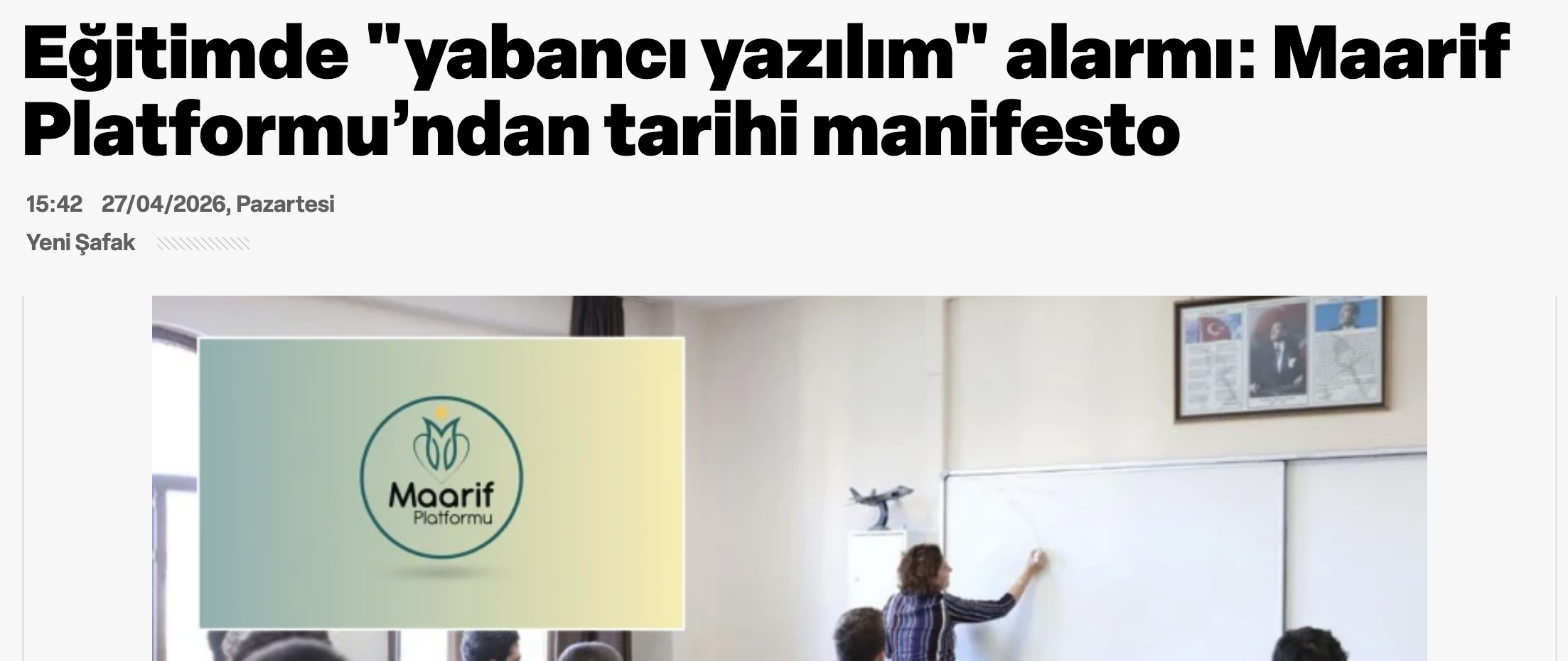 Yeni Şafak: Eğitimde "yabancı yazılım" alarmı: Maarif Platformu’ndan tarihi manifesto